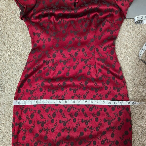 Sz 8 90s Vintage Harlow Nites Red & Black S/S Stretch Jacquard Column Gown - Picture 7 of 9